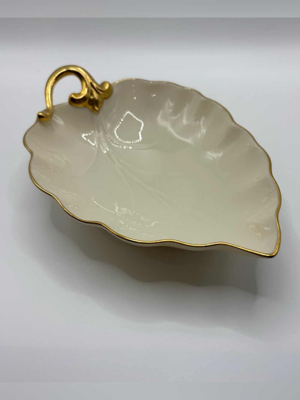 Vtg Lenox Woodleaf Porcelain Leaf Dish 24K Gold Trim